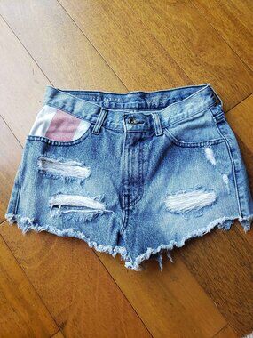 vans high waisted american flag denim shorts